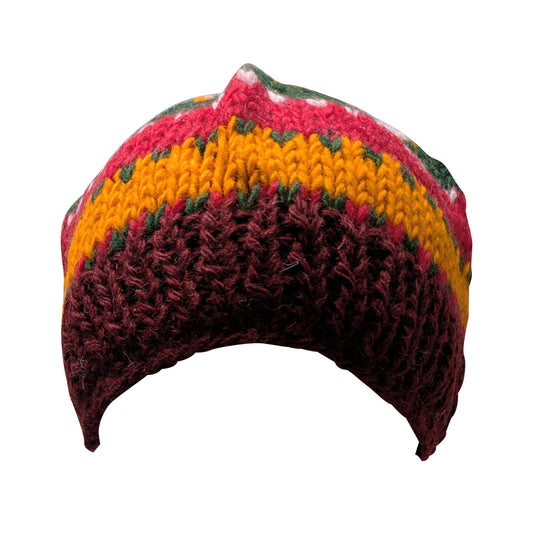 Hand Knit Wool Beanie: Striped Fleece Lined Winter Hat - P43