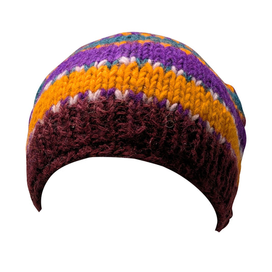 Hand Knit Wool Beanie: Striped Fleece Lined Winter Hat - P47