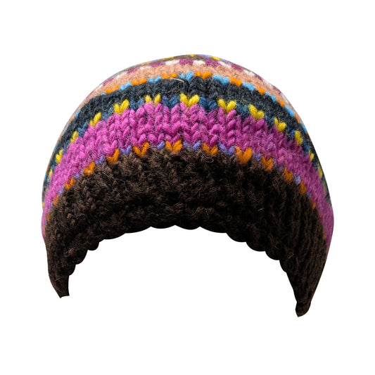 Hand Knit Wool Beanie: Striped Fleece Lined Winter Hat - P51