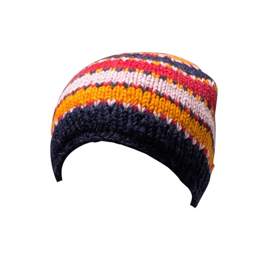 Hand Knit Wool Beanie: Striped Fleece Lined Winter Hat - P52