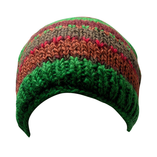 Hand Knit Wool Beanie: Striped Fleece Lined Winter Hat - P54