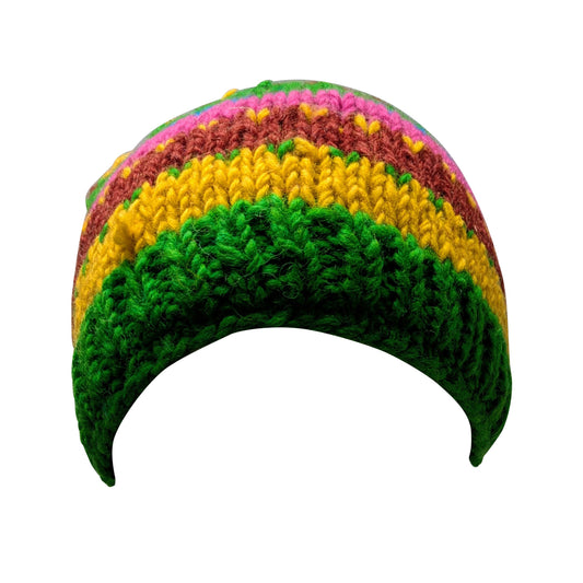 Hand Knit Wool Beanie: Striped Fleece Lined Winter Hat - P55