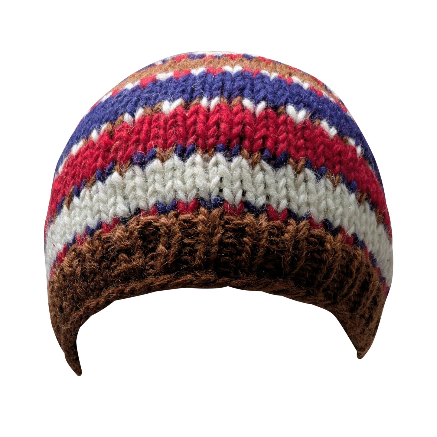Hand Knit Wool Beanie: Striped Fleece Lined Winter Hat - P6