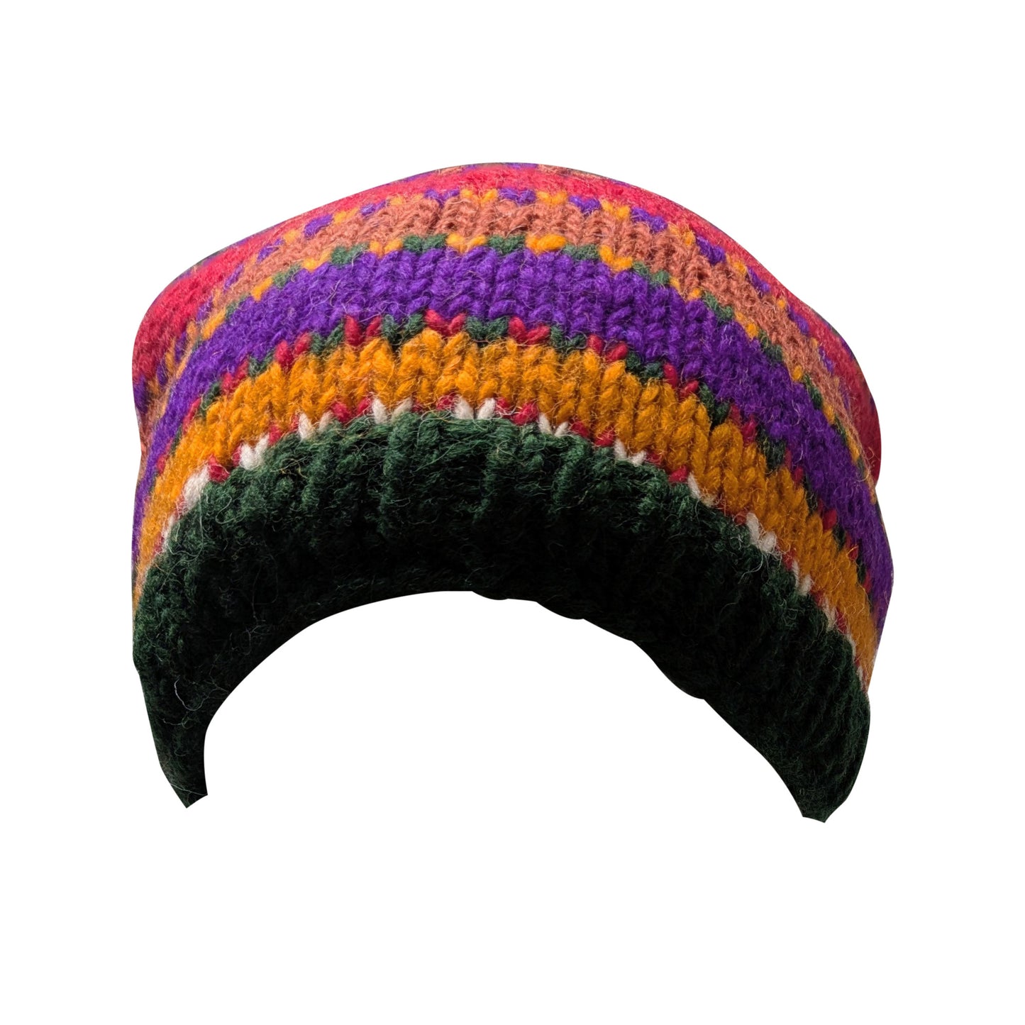 Hand Knit Wool Beanie: Striped Fleece Lined Winter Hat - P60