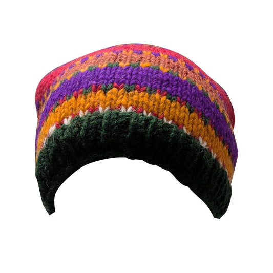 Hand Knit Wool Beanie: Striped Fleece Lined Winter Hat - P60