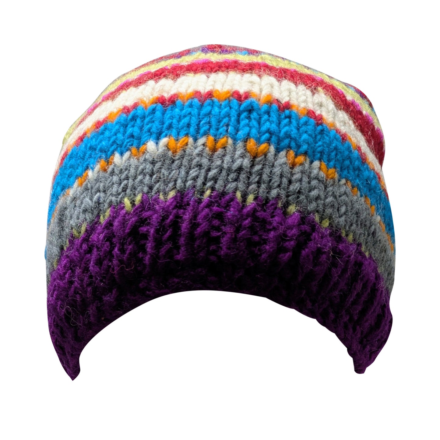 Hand Knit Wool Beanie: Striped Fleece Lined Winter Hat - P61