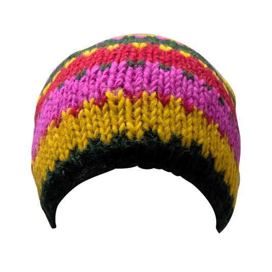 Hand Knit Wool Beanie: Striped Fleece Lined Winter Hat - P62