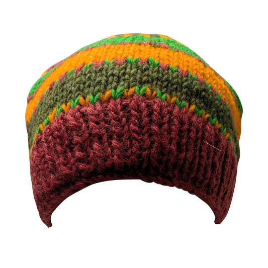 Hand Knit Wool Beanie: Striped Fleece Lined Winter Hat - P63