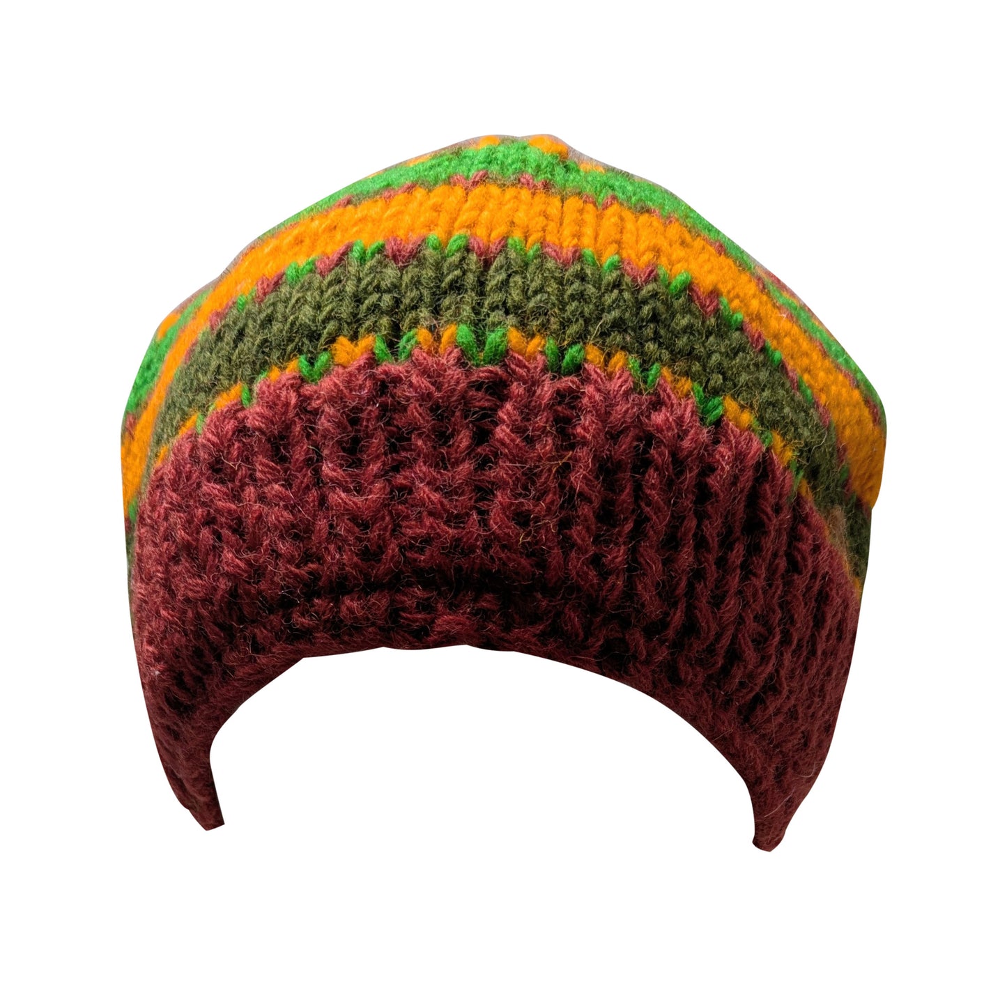 Hand Knit Wool Beanie: Striped Fleece Lined Winter Hat - P68