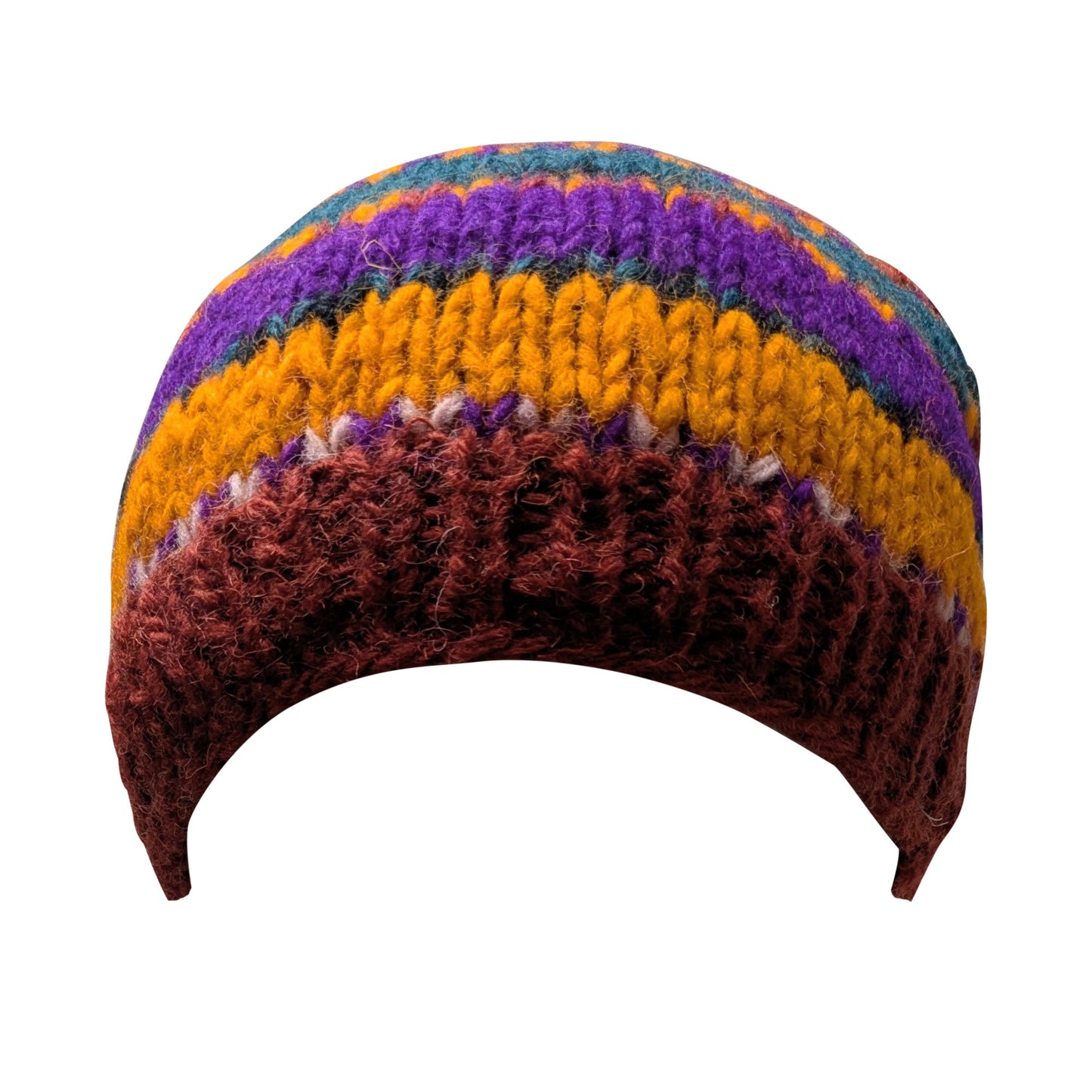 Hand Knit Wool Beanie: Striped Fleece Lined Winter Hat - P72