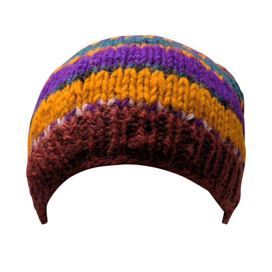 Hand Knit Wool Beanie: Striped Fleece Lined Winter Hat - P72