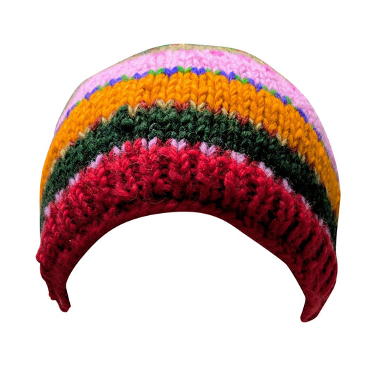 Hand Knit Wool Beanie: Striped Fleece Lined Winter Hat - P73