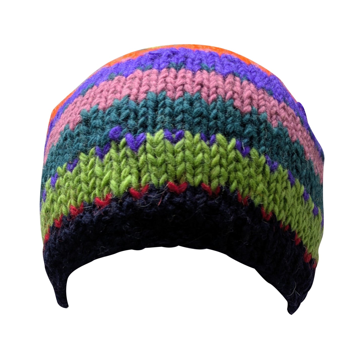 Hand Knit Wool Beanie: Striped Fleece Lined Winter Hat - P81