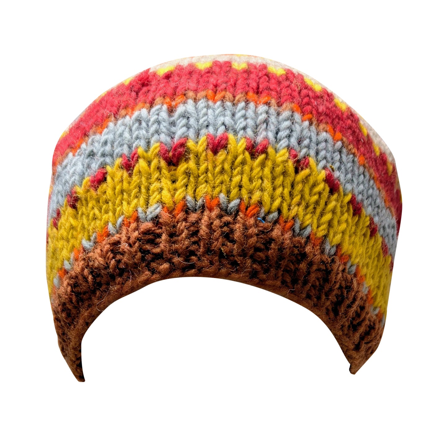Hand Knit Wool Beanie: Striped Fleece Lined Winter Hat - P84
