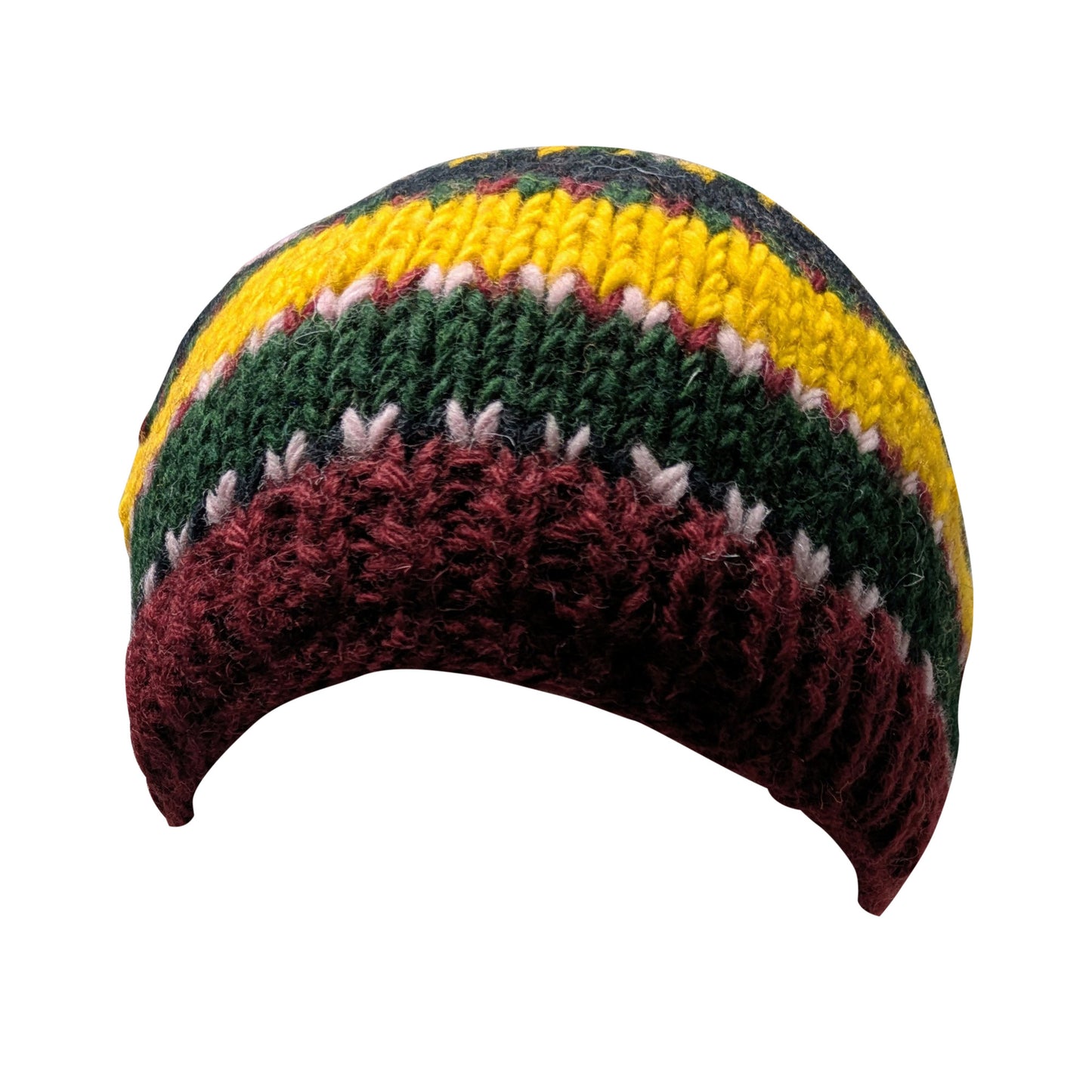 Hand Knit Wool Beanie: Striped Fleece Lined Winter Hat - P86