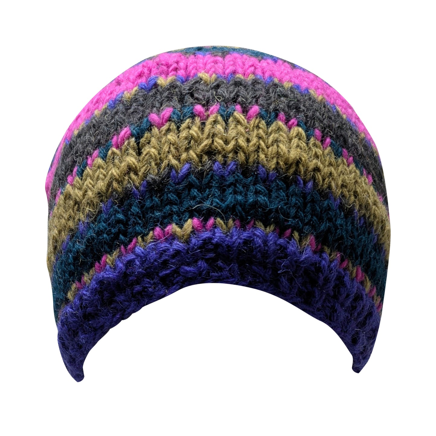 Hand Knit Wool Beanie: Striped Fleece Lined Winter Hat - P92