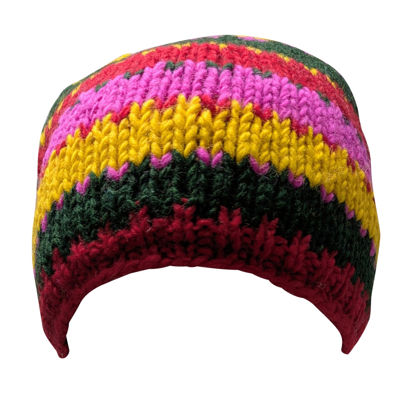 Hand Knit Wool Beanie: Striped Fleece Lined Winter Hat - P98