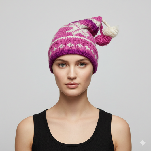 Hand Knit Recycled Wool Beanie: Fleece Lined Winter Hat - p117
