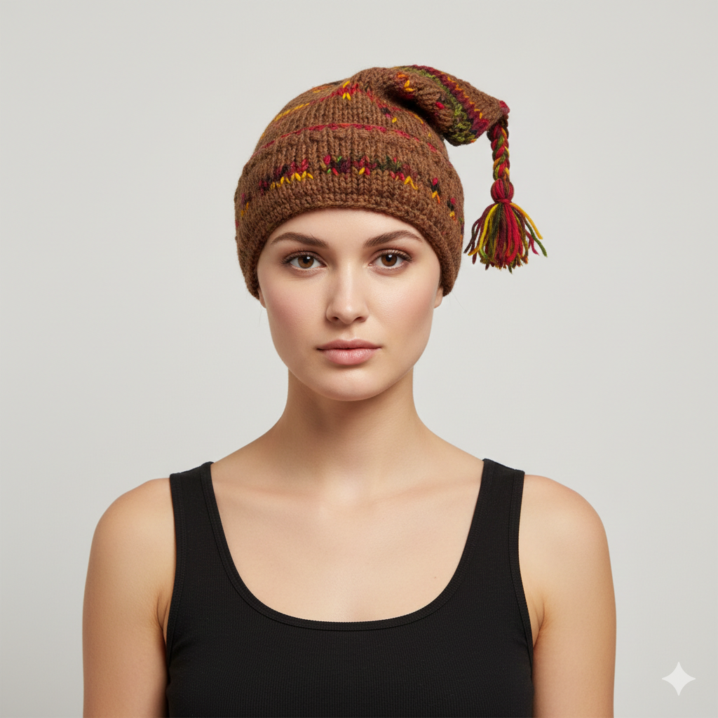Hand Knit Recycled Wool Beanie: Fleece Lined Winter Hat - p81