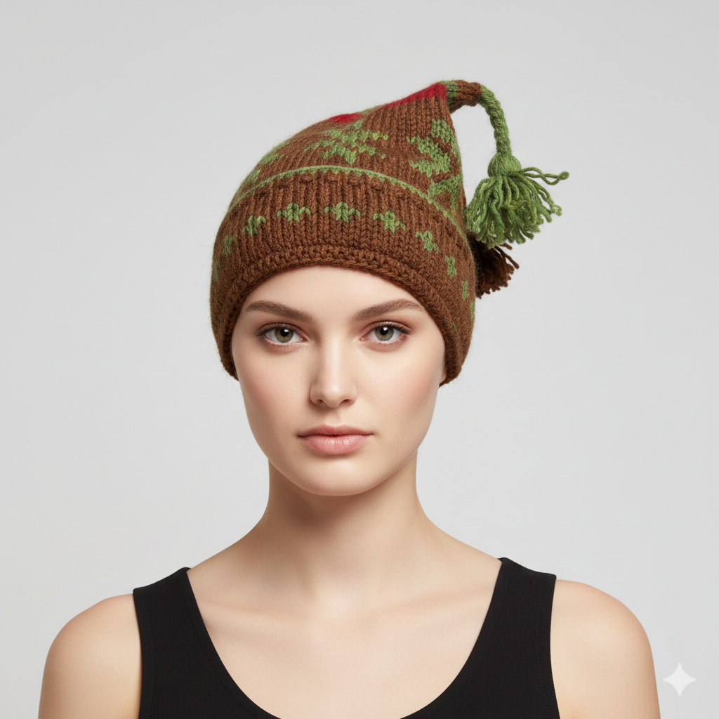 Hand Knit Recycled Wool Beanie: Fleece Lined Winter Hat - p90