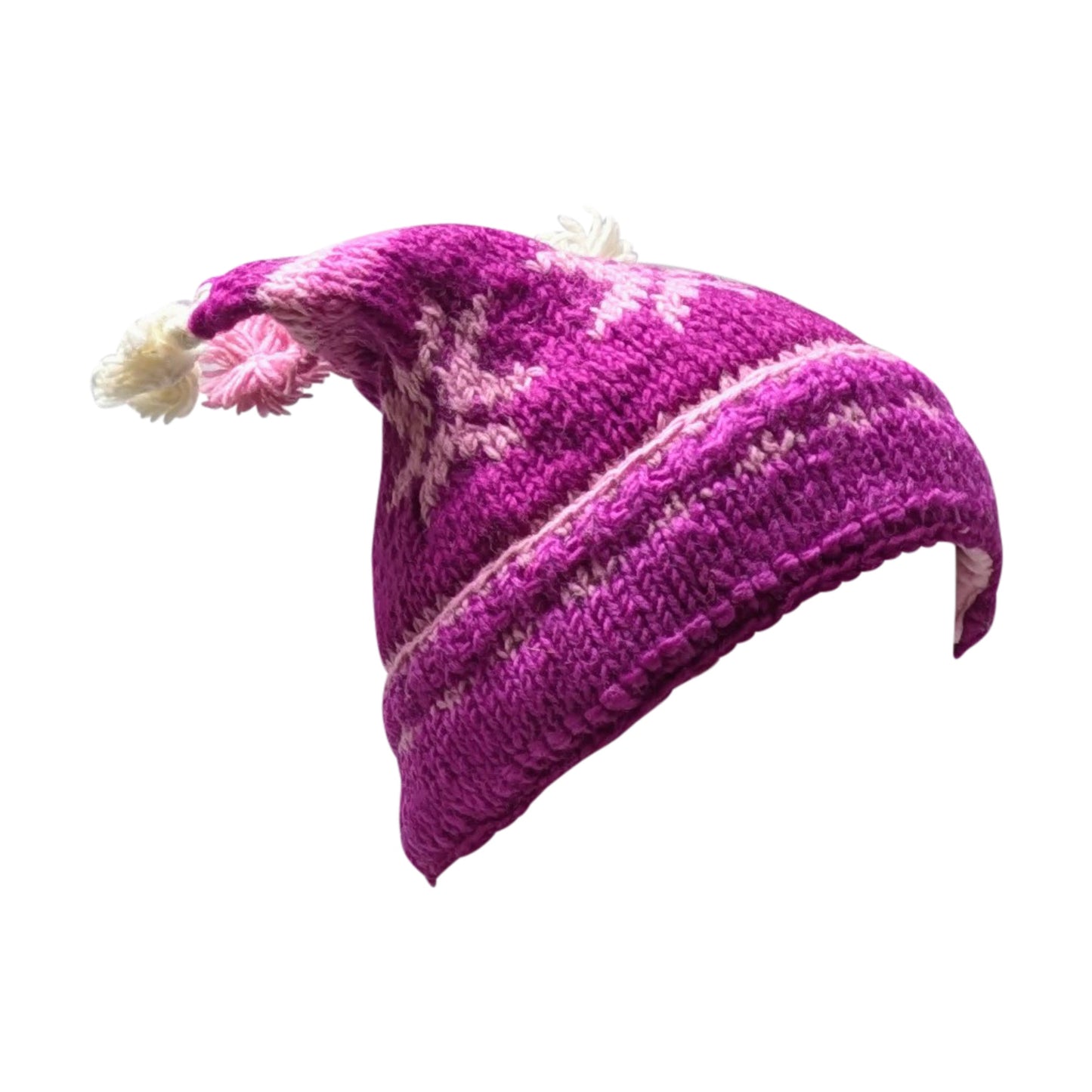 Hand Knit Recycled Wool Beanie: Fleece Lined Winter Hat - p100