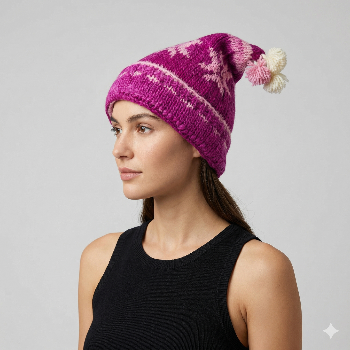Hand Knit Recycled Wool Beanie: Fleece Lined Winter Hat - p100
