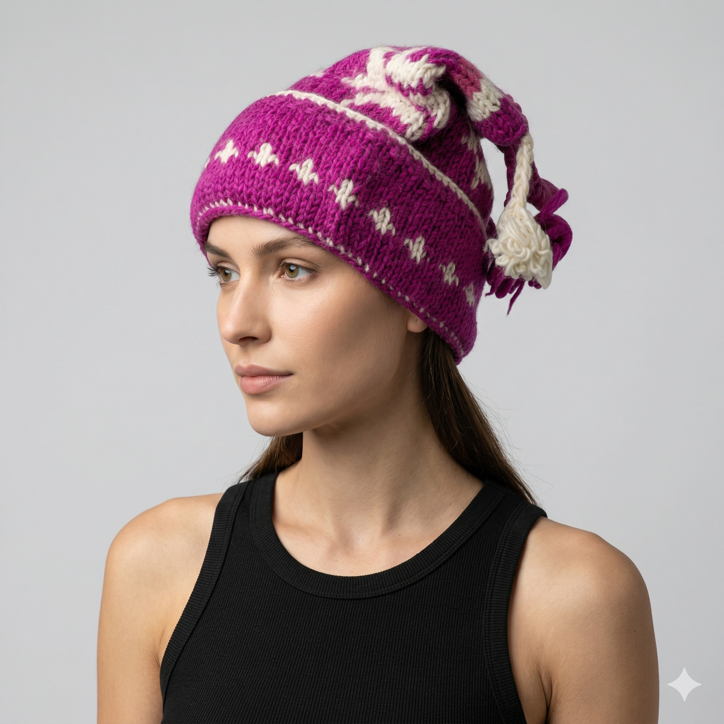 Hand Knit Recycled Wool Beanie: Fleece Lined Winter Hat - p118