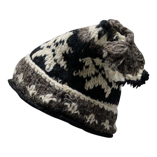 Recycled Hand Knit Jester Hat 100% Wool Boho Beanie Multi Tassel Warm Fleece Lined Winter Cap P119