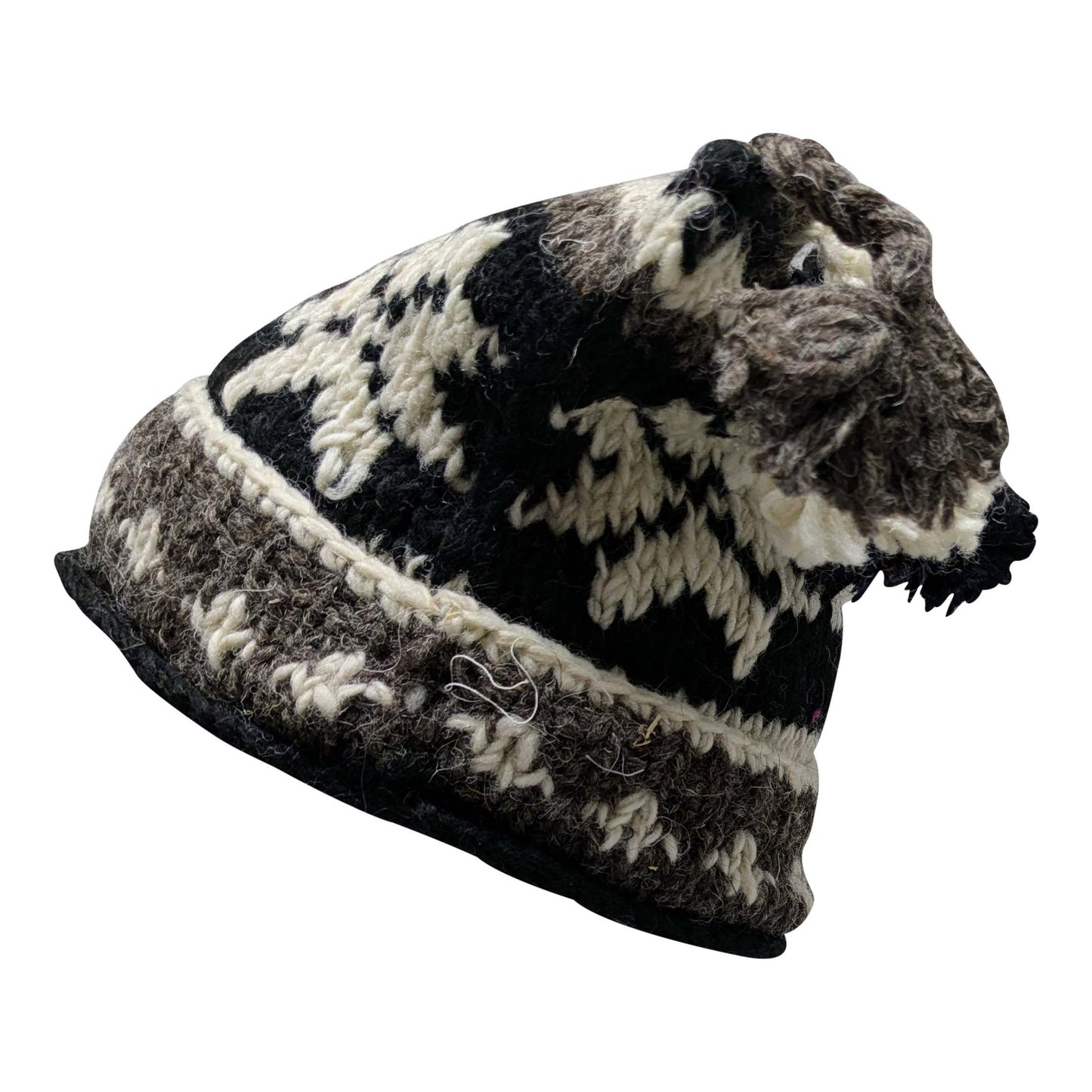 Hand Knit Recycled Wool Beanie: Fleece Lined Winter Hat - p119