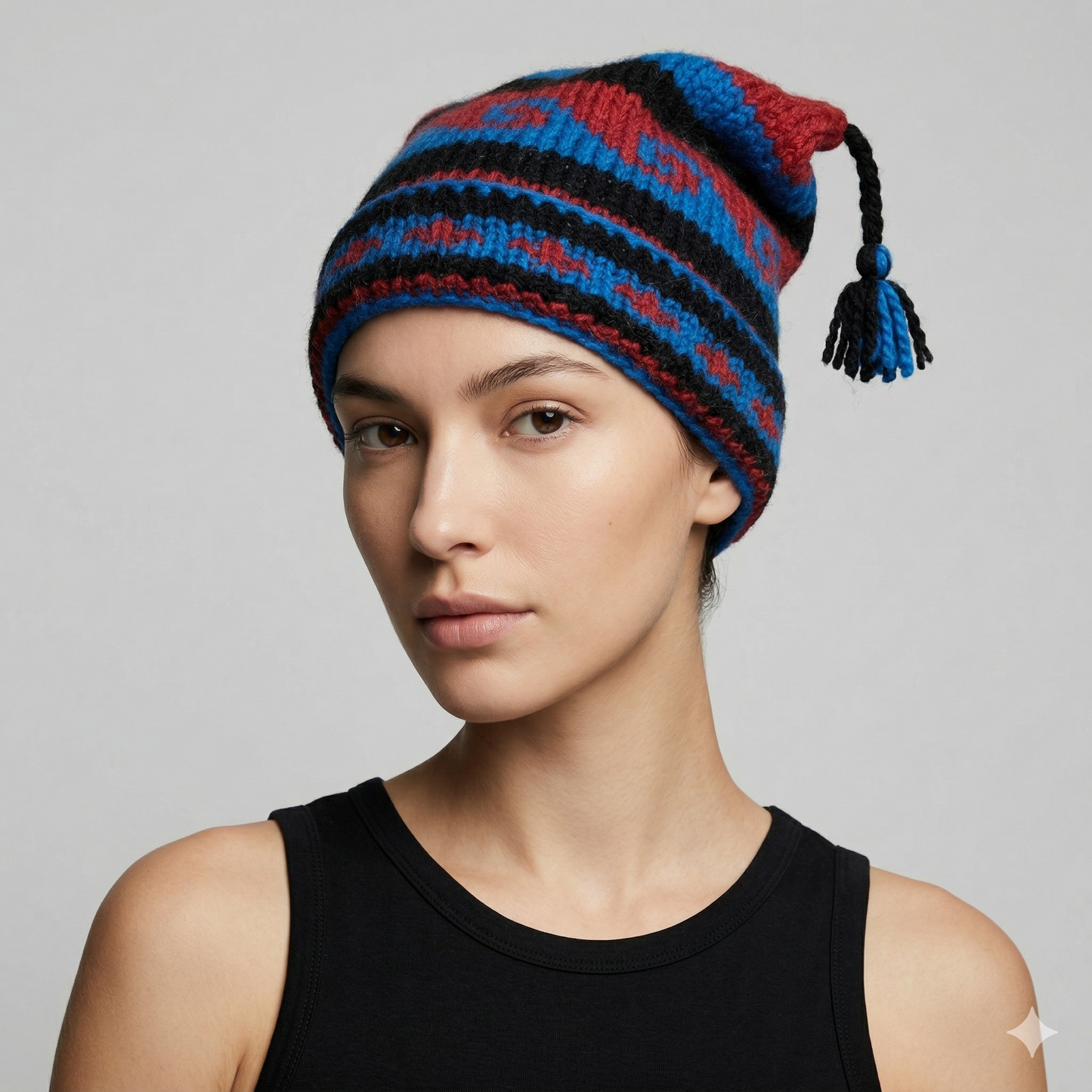 Hand Knit Recycled Wool Beanie: Fleece Lined Winter Hat - p33