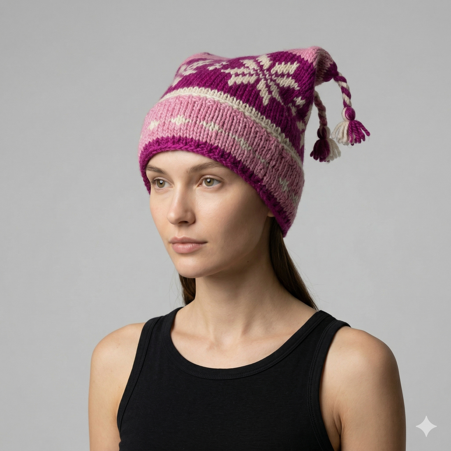 Hand Knit Recycled Wool Beanie: Fleece Lined Winter Hat - p34