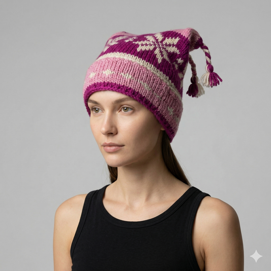 Hand Knit Recycled Wool Beanie: Fleece Lined Winter Hat - p34