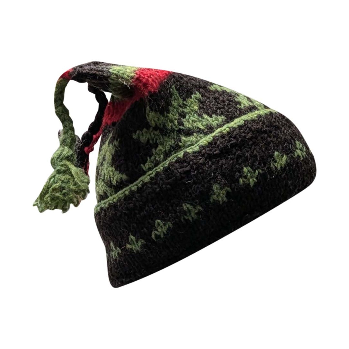 Hand Knit Recycled Wool Beanie: Fleece Lined Winter Hat - p353