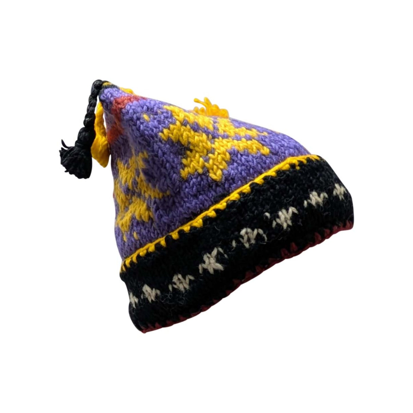 Hand Knit Recycled Wool Beanie: Fleece Lined Winter Hat - p354
