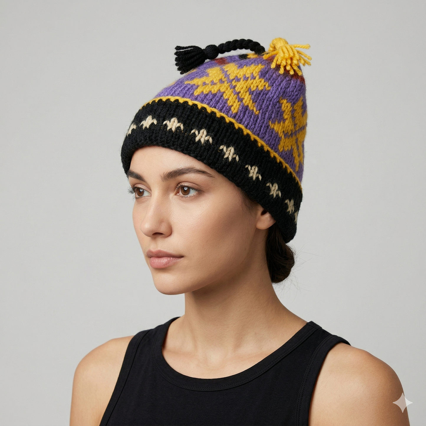 Hand Knit Recycled Wool Beanie: Fleece Lined Winter Hat - p354