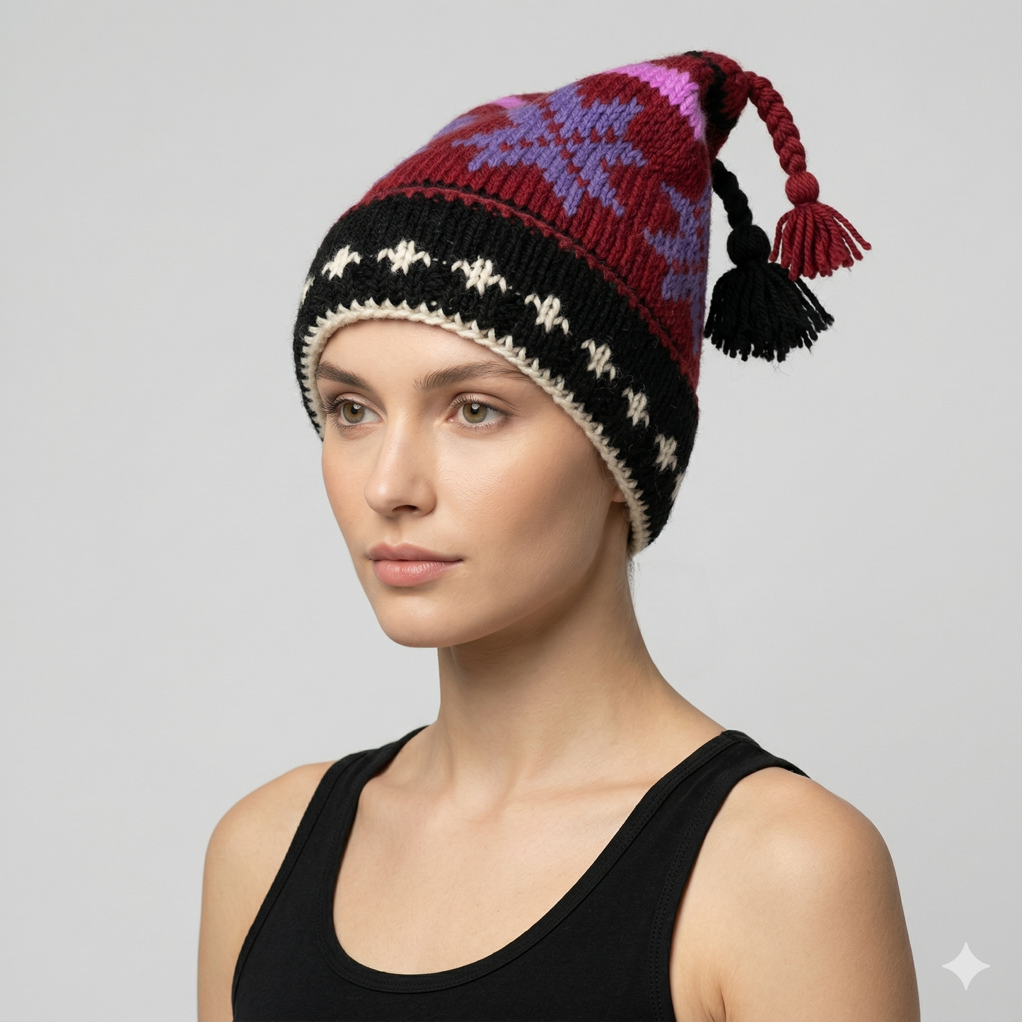 Hand Knit Recycled Wool Beanie: Fleece Lined Winter Hat - p355