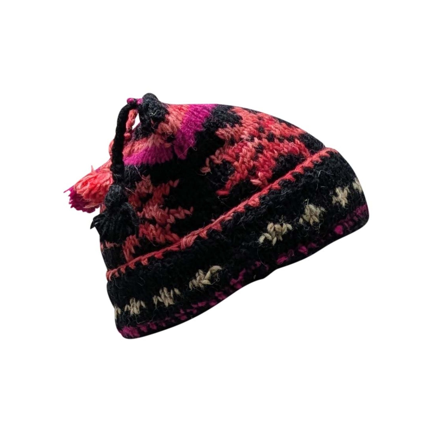 Hand Knit Recycled Wool Beanie: Fleece Lined Winter Hat - p357
