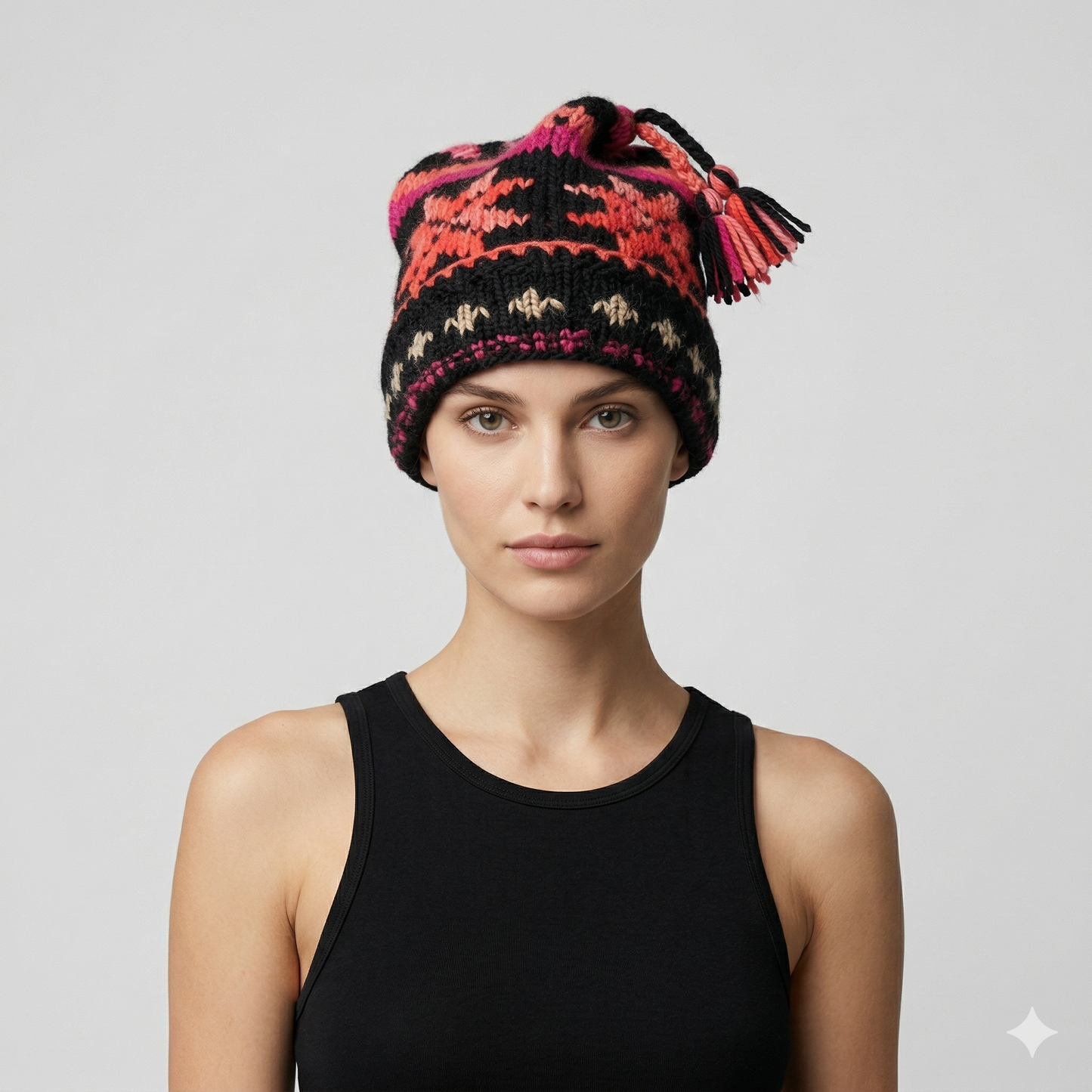 Hand Knit Recycled Wool Beanie: Fleece Lined Winter Hat - p357