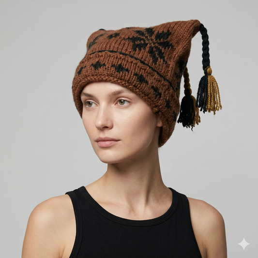 Hand Knit Recycled Wool Beanie: Fleece Lined Winter Hat - p35