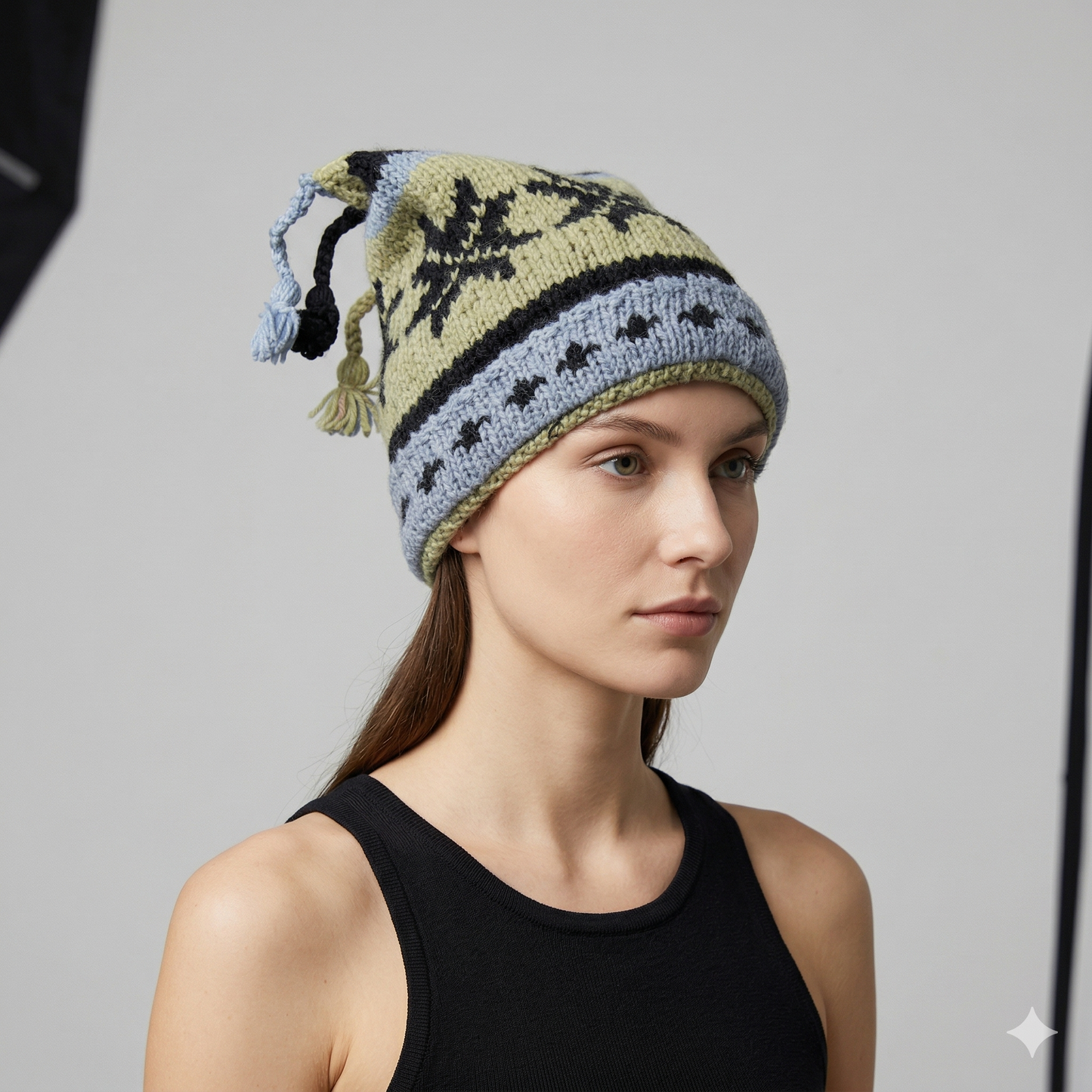 Hand Knit Recycled Wool Beanie: Fleece Lined Winter Hat - p360