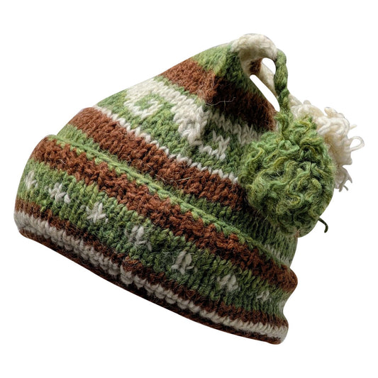 Recycled Hand Knit Jester Hat 100% Wool Boho Beanie Multi Tassel Warm Fleece Lined Winter Cap P371