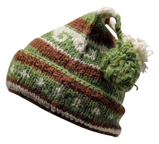 Recycled Hand Knit Jester Hat 100% Wool Boho Beanie Multi Tassel Warm Fleece Lined Winter Cap P371