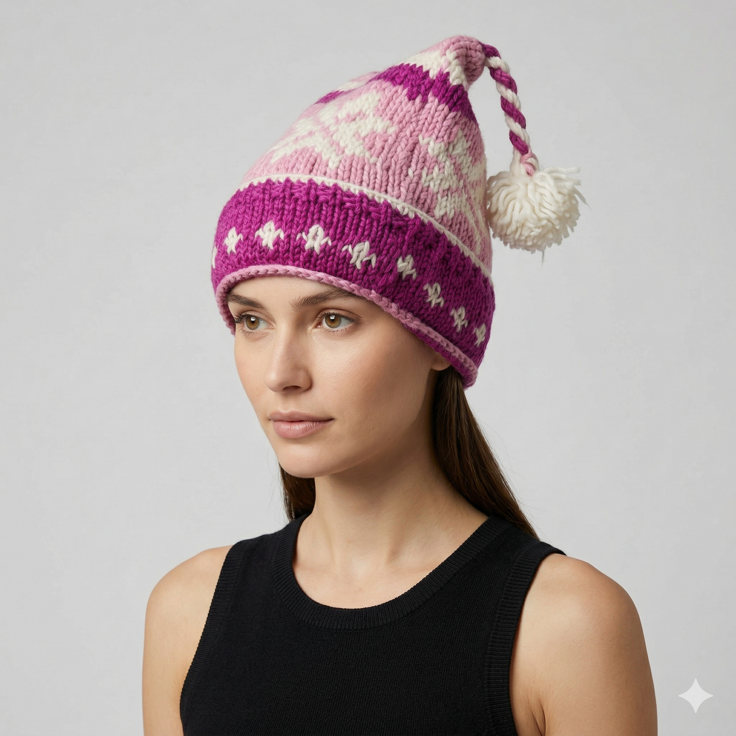 Hand Knit Recycled Wool Beanie: Fleece Lined Winter Hat - p377