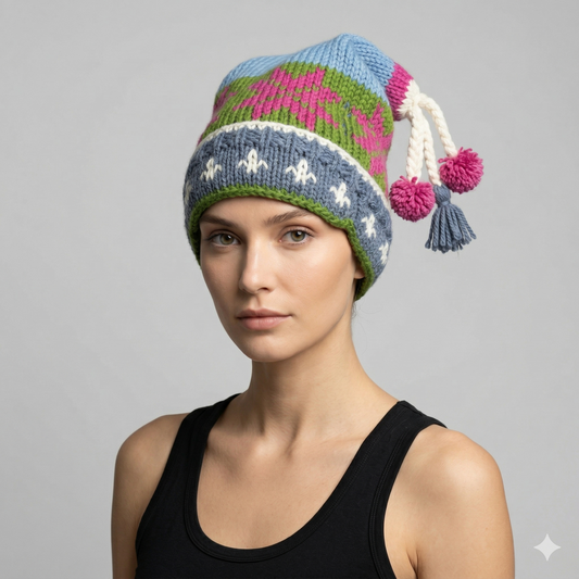 Hand Knit Recycled Wool Beanie: Fleece Lined Winter Hat - p37
