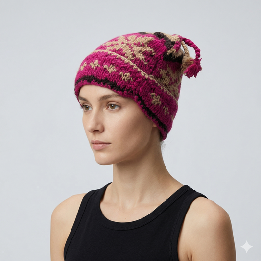Hand Knit Recycled Wool Beanie: Fleece Lined Winter Hat - p39