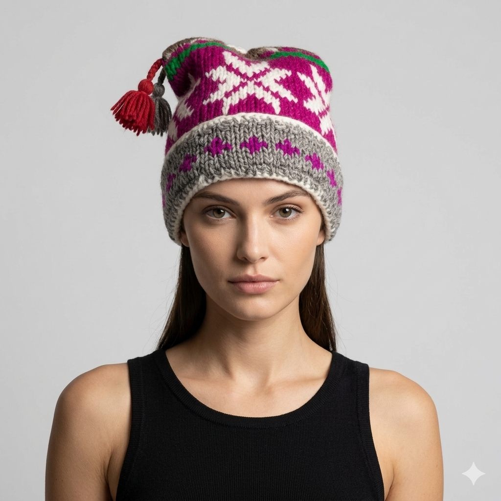 Hand Knit Recycled Wool Beanie: Fleece Lined Winter Hat - p40