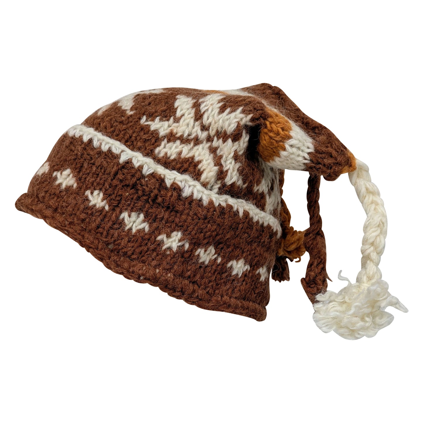 Recycled Hand Knit Jester Hat 100% Wool Boho Beanie Multi Tassel Warm Fleece Lined Winter Cap P484