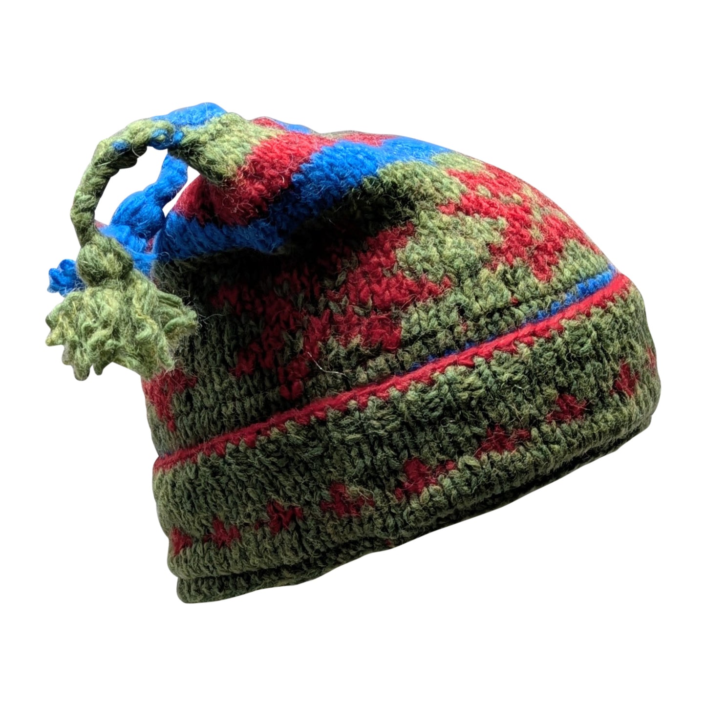 Hand Knit Recycled Wool Beanie: Fleece Lined Winter Hat - p551