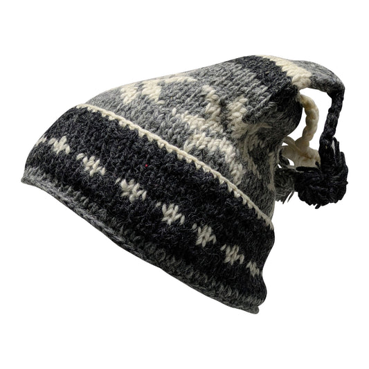 Recycled Hand Knit Jester Hat 100% Wool Boho Beanie Multi Tassel Warm Fleece Lined Winter Cap P59