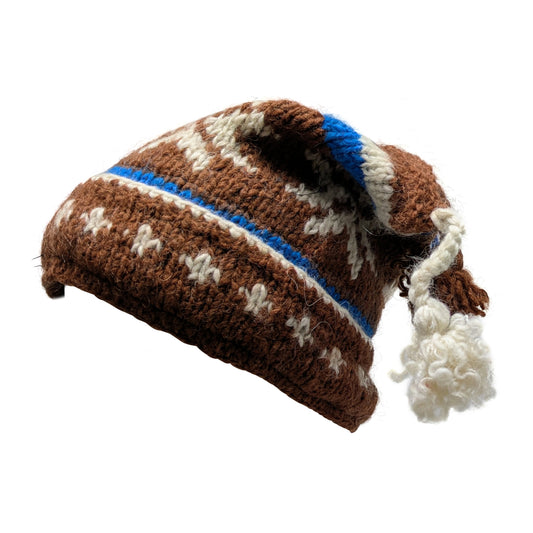 Recycled Hand Knit Jester Hat 100% Wool Boho Beanie Multi Tassel Warm Fleece Lined Winter Cap P82